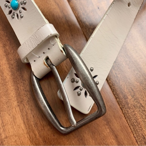 Nine West Cowboy Western Southwestern Cowgirl Turquoise White Leather Belt L main image 9